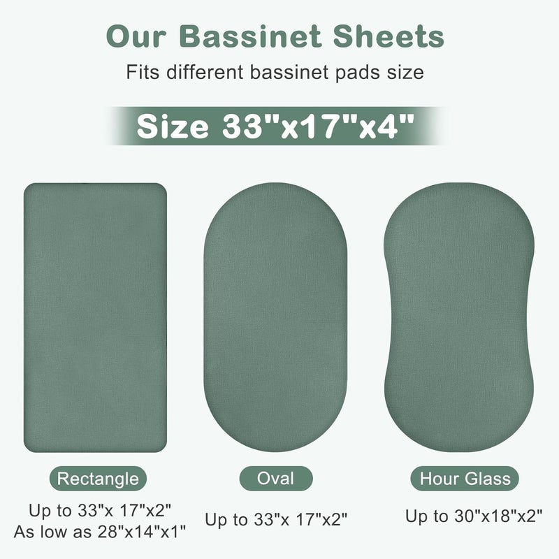 Basumee Muslin Bassinet Sheets for Baby Girl Boy 2 Pack Soft Breathable Baby Bedside Bassinet Fitted Sheets with Bottom Elastic Band 33''x17''x4'' Mattress Cover for Rectangle Oval Hourglass Bassinets - Image 5